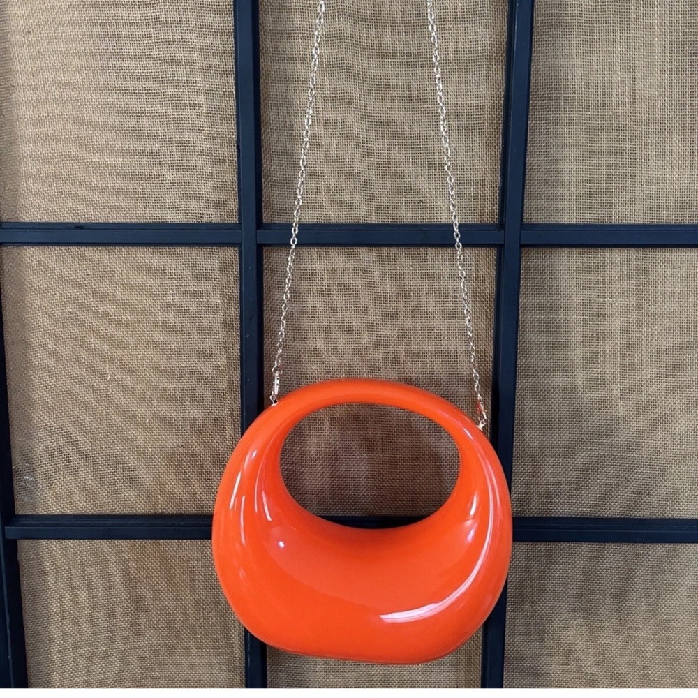 Plastic Clutch/shoulder Purse Top-handle Moon Hobo Bag Handbag Orange